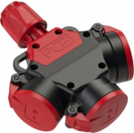 Connector 3-way, SCHUKO 3x16A (2P+E) 250V IP44 with lid, solid rubber, black/red 253822-sr5 | 9003399619656