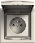 Asfora - single socket outlet with pin earth - 16A lid, shutters IP44 cream EPH2800323 | 3606480525964