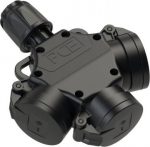 Connector 3-way, SCHUKO 3x16A (2P+E) 250V IP44 with lid, LED indicator, solid rubber, black 253842-ss | 9003399619854