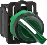Green complete illuminated selector switch &Oslash;22 2-position stay put 1NO+1NC 24V. range of product: Harmony XB5 - device short name: XB5 - mounting diameter: 22 mm - shape of signaling unit head: round - contacts type and composition: 1 NO + 1 NC - con ...