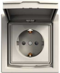Socket outlet, 1-gang, with frame, with lid, with side earthing, IP44, 16A, cream, Asfora EPH3100323 | 3606480526299