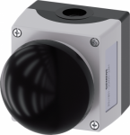 Enclosure for command devices, 22 mm, round, Enclosure material plastic, enclosure top part gray, 1 control point plastic, Control point in center, A=palm pushbutton black, momentary contact type, 1 NO, screw terminal, Floor mounting 3SU1801-2GA00-2A ...