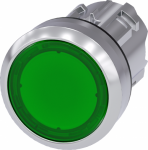 Illuminated pushbutton, 22 mm, round, metal, shiny, green, pushbutton, flat, momentary contact type 3SU1051-0AB40-0AA0 | 4011209965706