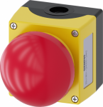 Enclosure for command devices, 22 mm, round, Enclosure material plastic, Enclosure top part yellow, 1 control point plastic, Control point in center, A=EMERGENCY STOP palm pushbutton, red, Positive latching, pull-to-unlatch mechanism, 1 NC, 1 NO, scr ...