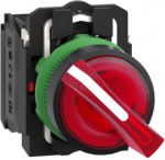 Red complete illuminated selector switch &Oslash;22 2-position stay put 1NO+1NC 24V. range of product: Harmony XB5 - device short name: XB5 - mounting diameter: 22 mm - shape of signaling unit head: round - contacts type and composition: 1 NO + 1 NC - conta ...