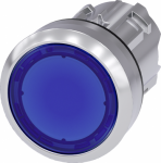 Illuminated pushbutton, 22 mm, round, metal, shiny, blue, pushbutton, flat, momentary contact type 3SU1051-0AB50-0AA0 | 4011209965713