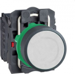 White flush complete pushbutton &Oslash;22 spring return 1NO+1NC unmarked. range of product: Harmony XB5 - device short name: XB5 - fixing collar material: plastic - mounting diameter: 22 mm - contacts type and composition: 1 NO + 1 NC - contacts operation: ...