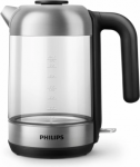 Electric Kettle, 2200 W, 1.7 L, Stainless steel/Glass, Black/Silver HD9339/80 | 8710103940302