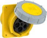 CEE-flanged socket 5x125A(3P+N+PE) 4h IP67 120x130 sloping yellow POWER TWIST 445-4