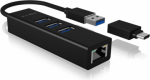 4 Port Hub with USB 3.0 Type-A, Type-C, Gigabit LAN Icy Box, Black IB-HUB1419-LAN | 4250078171805