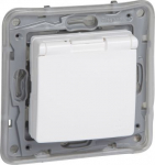 2P+E German std socket outlet Niloe -with shut. -IP44 + flap -auto. term. -white 764547 | 3414970682642
