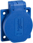 Socket outlet, 1-gang, 2P+E, 16A, with cover, IP54, blue, Mureva PK PKN51B | 3303432319977