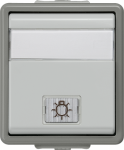Two-way switch with window, label, glow lamp, 10A 250V 66x75mm, IP44, Grey, DELTA fl&auml;che 5TA4726 | 4001869038247