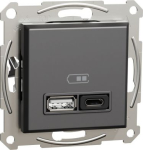 Double USB charger socket, 2x1,5-3A (A+C) 45W, without frame, anthracite, Asfora EPH2700471 | 3606482079083