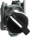 Black complete selector switch &Oslash;22 2-position stay put 1NO. range of product: Harmony XB4 - device short name: XB4 - fixing collar material: zamak - mounting diameter: 22 mm - shape of signaling unit head: round - contacts operation: slow-break - con ...