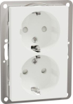 Double socket-outlet, Exxact, 2P + E, 16A, side earth, with shutter, screwless terminals, white WDE002184 | 3606480204159