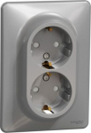 Double socket, grounded, with frame, aluminium Sedna Design SDD313221 | 3606481482525