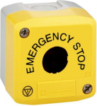 Empty control station, Harmony XALD, XALK, plastic, yellow, 1 cut out, marked EMERGENCY STOP and log XALK01H29 | 3389110959093