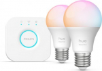 Hue Essential Kit, LED bulbs, E27, 8W, A60, 806 lm, White and Color Ambiance, 2 pcs. + Hue Bridge 929004235409 | 8721103103635