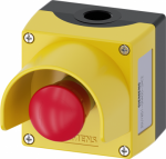 Enclosure for command devices, 22 mm, round, Enclosure material metal, Enclosure top part yellow, with protective collar, 1 control point metal, A=EMERGENCY STOP mushroom pushbutton red, 40 mm, rotate-to-unlatch, 1 NC, screw terminal, floor mounting, ...