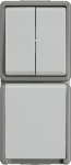 Two-circuit switch, and SCHUKO socket outlet with increased touch protection, IP44, 66x151x54mm, grey, DELTA fl&auml;che 5TA4825 | 4001869403564