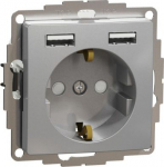 Socket outlet, grounded 2xUSB (A+A) aluminium Sedna Design SDD113052 | 3606481479228