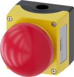 Enclosure for command devices 22 mm, round, Enclosure material metal, Enclosure top part yellow, 1 control point metal, Control point in center, A=EMERGENCY STOP palm pushbutton, red, positive latching, pull-to-unlatch mechanism, 1 NC, 1 NO, screw te ...