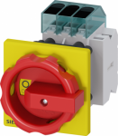 Load disconnector 3LD3, Iu 25 A Main switch 3-pole Rated operating capacity at AC-23 A at 400V 9.0kW Front plate mounting Basic switch with Central hole mounting 22.5mm Toggle drive red / yellow 66x66 mm with auxiliary switch 1OE + 1S The 3LD main an ...