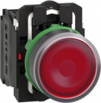 Red flush complete illum pushbutton &Oslash;22 spring return 1NO+1NC 220...240V. range of product: Harmony XB5 - device short name: XB5 - fixing collar material: plastic - mounting diameter: 22 mm - operator additional information: with plain lens - contact ...