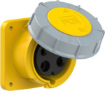 CEE-flanged socket 3x63A(2P+PE) 4h IP67 POWER TWIST 100x107 yellow 333-4FC