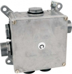 Wiring distribution box from aluminium alloy. Outlets are adjusted for metal pipes distribution system with thread M20. Fitted with a clamp for installation in TNS networks 7221 B_M25 | 8595057689589