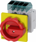 Load disconnector 3LD3, Iu 25 A Main switch 3-pole + N Rated operating capacity at AC-23 A at 400V 9.0kW Front plate mounting Basic switch with Central hole mounting 22.5mm Toggle drive red / yellow 66x66 mm with auxiliary switch 1OE + 1S The 3LD mai ...