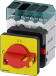Load disconnector 3LD3, Iu 63 A Main switch 3-pole + N Rated operating capacity at AC-23 A at 400V 22.0 kW Front plate mounting Basic switch with Central hole mounting 22.5mm Toggle drive red / yellow 48x48 mm The 3LD main and emergency off switch fo ...