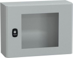 Wall mounted steel enclosure, PanelSeT S3D, transparent door, without mounting plate, 300x400x150mm, NSYS3D3415T | 3606480159671