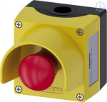 Enclosure for command devices, 22 mm, round, Enclosure material metal, Enclosure top part yellow, with protective collar, 1 control point metal, A=EMERGENCY STOP mushroom pushbutton red, 40 mm, rotate-to-unlatch, 1 NO, 1 NC, 1 NC, screw terminal, flo ...