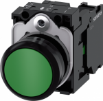 Pushbutton, 22 mm, round, plastic, green, pushbutton, flat, momentary contact type, with holder 1 NO, screw terminal 3SU1100-0AB40-1BA0 | 4011209959378