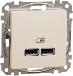 USB socket 2XUSB (A+A) 2,1A 12W beige Sedna Design SDD112401 | 3606481478962