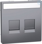 Cover plate, with lid & label for 2 data socket, stainless steel, Merten System M MEG4564-6036 | 4042811197278