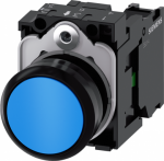 Pushbutton, 22 mm, round, plastic, blue, pushbutton, flat, momentary contact type, with holder 1 NO, screw terminal 3SU1100-0AB50-1BA0 | 4011209959385