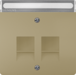 2xRJ45 socket cover plate 68x68mm, with shutter, with label for support plates, malt gold, DELTA style 5TG1343-0MG | 4047624273492