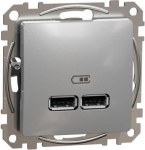 USB socket 2XUSB (A+A) 2,1A 12W aluminium Sedna Design SDD113401 | 3606481479570