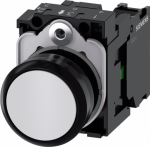 Pushbutton, 22 mm, round, plastic, white, pushbutton, flat, momentary contact type, with holder 1 NO, screw terminal 3SU1100-0AB60-1BA0 | 4011209959392