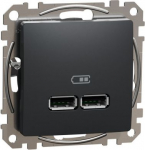 USB socket 2XUSB (A+A) 2,1A 12W anthracite Sedna Design SDD114401 | 3606481480163