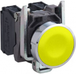 Yellow flush complete pushbutton &Oslash;22 spring return 1NO unmarked. range of product: Harmony XB4 - device short name: XB4 - fixing collar material: zamak - mounting diameter: 22 mm - contacts operation: slow-break - connections - terminals: screw clamp ...