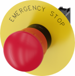 EMERGENCY STOP mushroom pushbutton, 22 mm, round, plastic, red, 40 mm, positive latching, acc. to EN ISO 13850, rotate-to-unlatch, with yellow backing plate, inscription: EMERGENCY STOP, with holder, 1 NC, screw terminal 3SU1100-1HB20-1CG0 | 40112099 ...