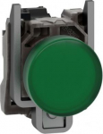 Green complete pilot light &Oslash;22 plain lens with integral LED 110...120V. range of product: Harmony XB4 - product or component type: complete pilot light - device short name: XB4 - fixing collar material: zamak - mounting diameter: 22 mm - operator add ...