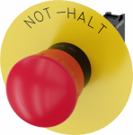EMERGENCY STOP mushroom pushbutton, 22 mm, round, plastic, red, 40 mm, positive latching, acc. to EN ISO 13850, rotate-to-unlatch, with yellow backing plate, inscription: EMERGENCY STOP, with holder, 1 NC, screw terminal 3SU1100-1HB20-1CH0 | 40112099 ...