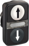 Head for illuminated double headed push button, Harmony XB5, 2 white black flush, 22mm, 1 central pi ZB5AW7A1724 | 3389119603478