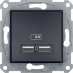 USB socket, 2-port, frameless, 2.1A, 12W, anthracite, Asfora EPH2700271 | 3606481142399