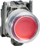 Red projecting complete pushbutton &Oslash;22 spring return 1NC unmarked. range of product: Harmony XB4 - device short name: XB4 - fixing collar material: zamak - mounting diameter: 22 mm - operator additional information: clear boot - additional informatio ...